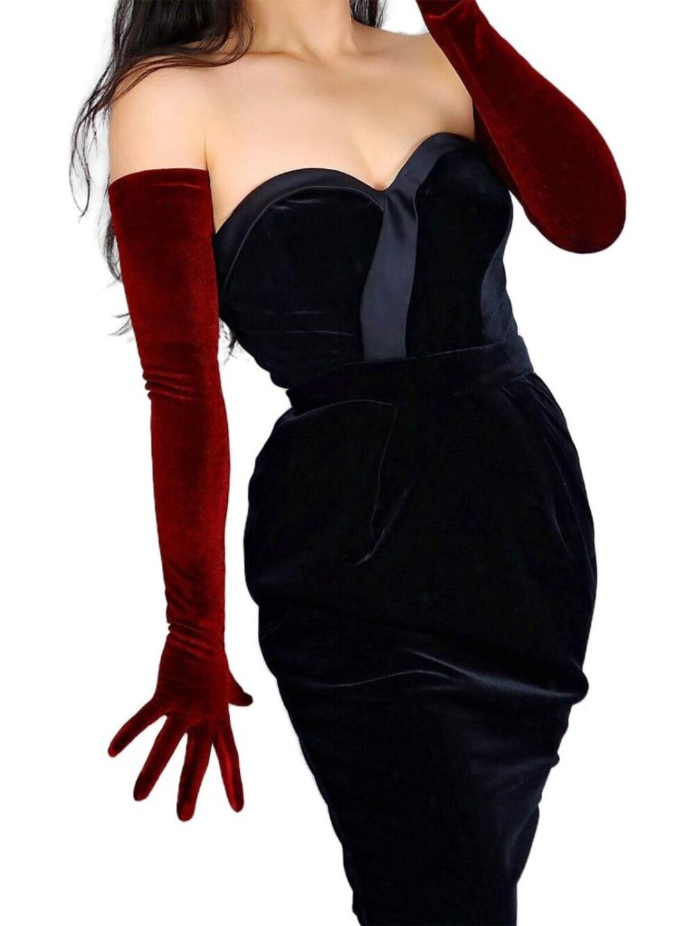 Womens Burgundy 28 Inch Long Touch Screen Halloween Cosplay Costume Velvet Glove